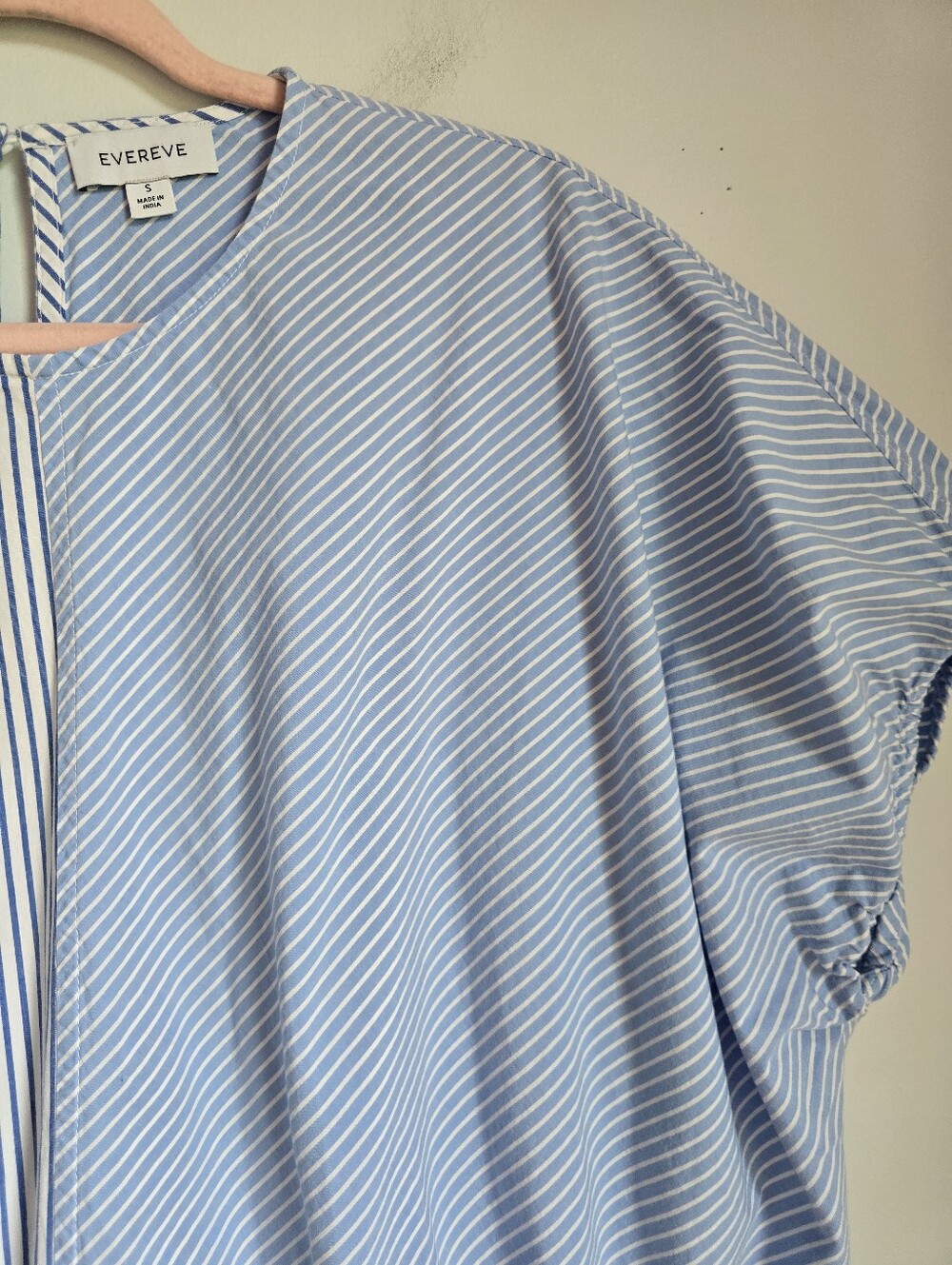 Evereve Vela Bluestripe Contrast Stripe Muscle Cotton Poplin Top Shirt SZ Small - Picture 7 of 12